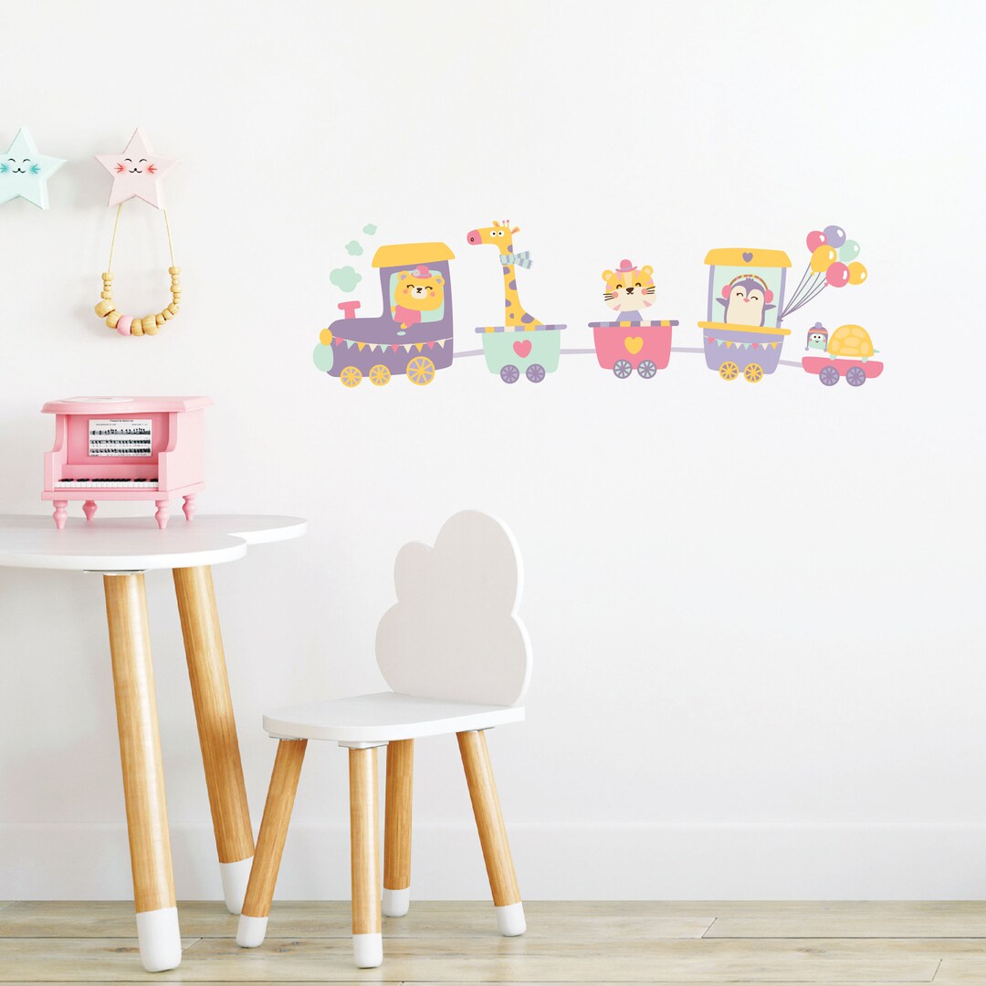 Train Nursery Wall Sticker, Train Wall Decal, Animal Train Decal, Train