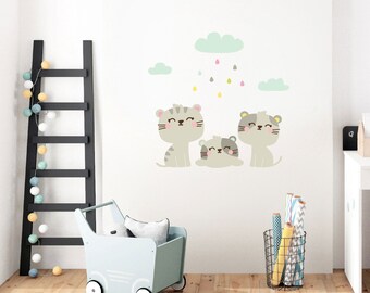 BuerHomie Anime Cat Wall Stickers - Nursery & Kids Room Decor, Removable Wall Art Murals (2-Pack)