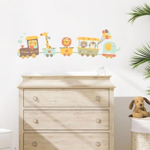 Animal Train Nursery Wall Decal: Peel and Stick Kids Room Decor