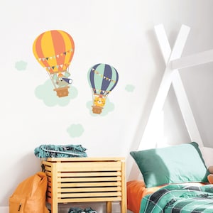 Hot Air Balloon Wall Sticker, Hot Air Balloon Wall Decal, Cute Animals Wall Decal, Kids Bedroom Decor, Playroom Decor, Nursery Wall Decor