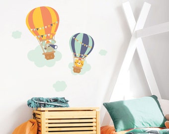 Hot Air Balloon Wall Sticker, Hot Air Balloon Wall Decal, Cute Animals Wall Decal, Kids Bedroom Decor, Playroom Decor, Nursery Wall Decor