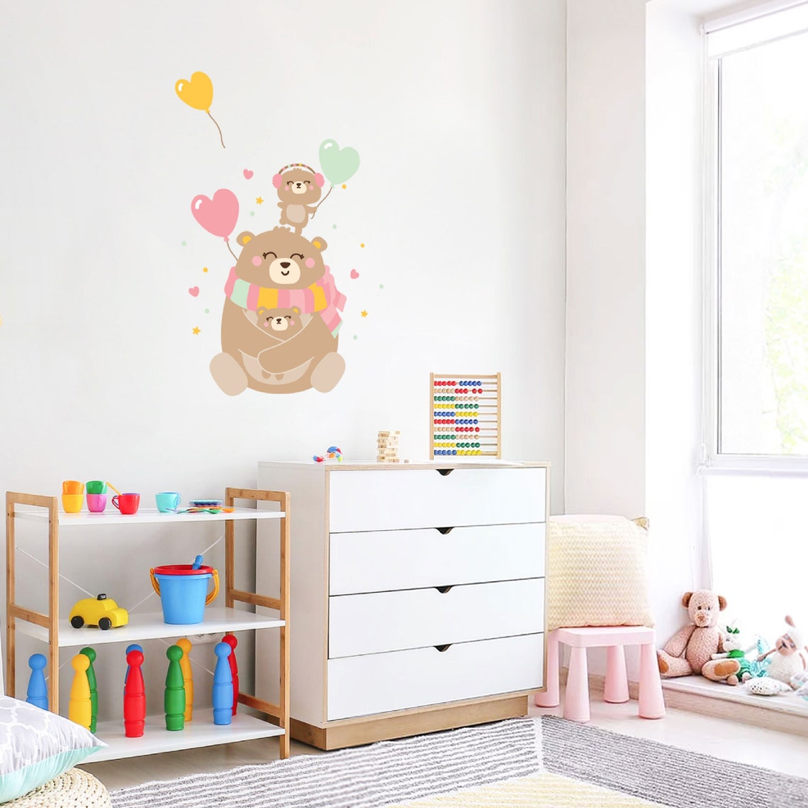 Teddy Bear Wall Decal With Balloons Bear Family Wall Sticker Etsy