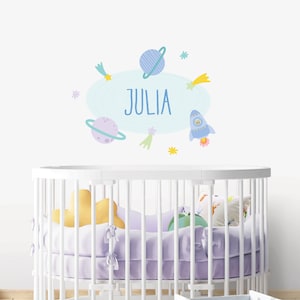 Personalized Space Wall Decal: Planets & Rocket Name Sticker