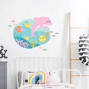 Pink Dolphin Wall Decal: Ocean Nursery Decor (78x55 cm)