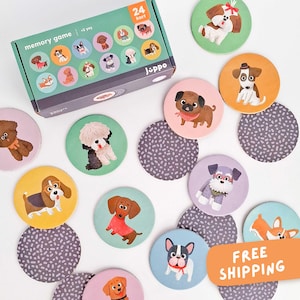 Jeu de mémoire pour chiots pour enfants - Jeu d'associations de chiens pour tout-petits - Jouet Montessori pour enfants d'âge préscolaire - Cadeau pour amoureux des chiens - 24 cartes