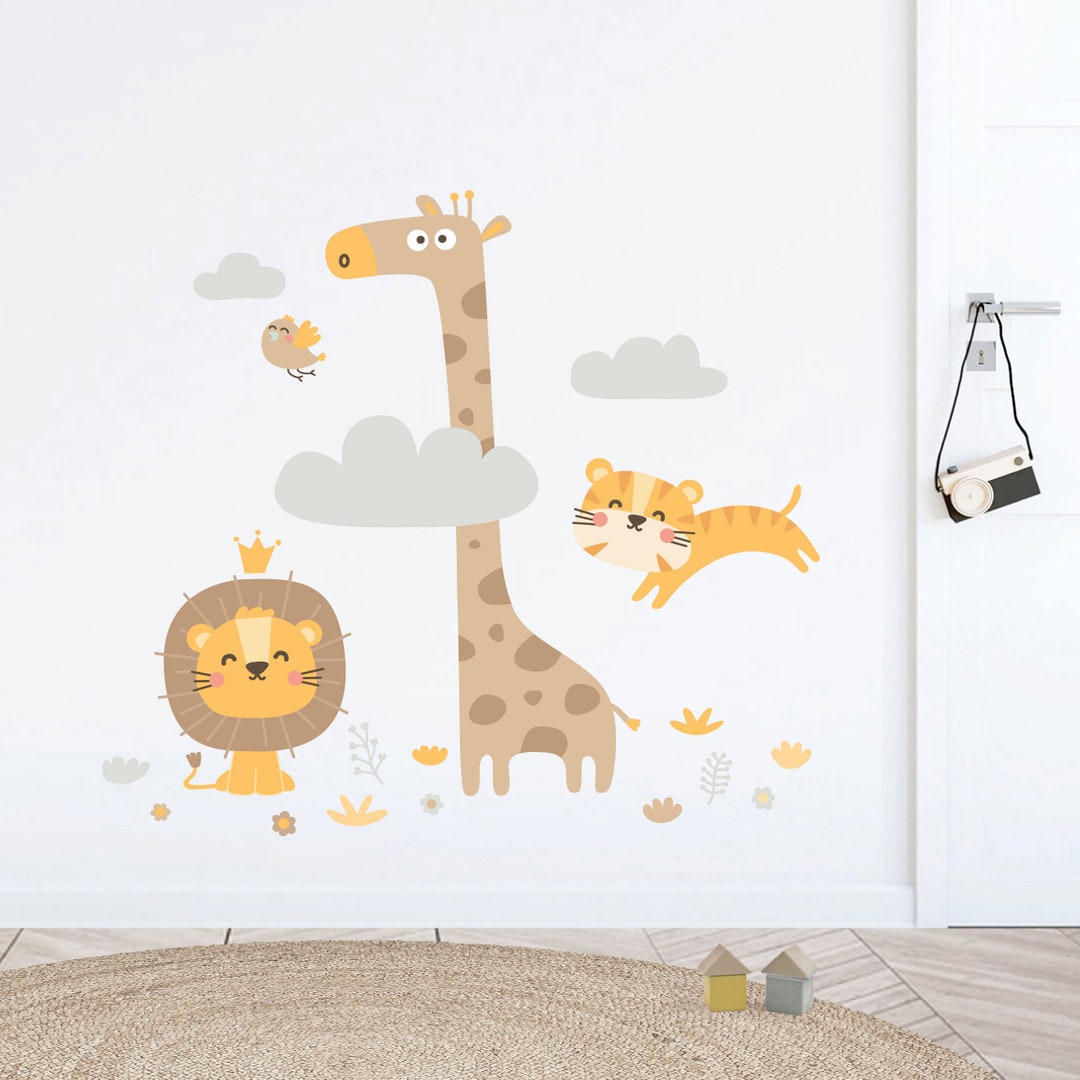 Cute Safari Wall Sticker, Safari Animals Wall Decal, Lion Tiger Giraffe