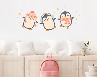 Dancing Penguins Wall Decal, Cute Animals Wall Sticker, Illustration Wall Sticker, Kids Bedroom Decor, Nursery Wall Decor, Playroom Decor