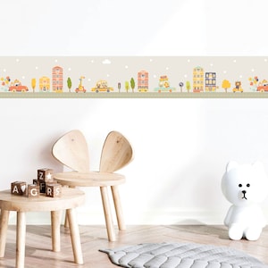 City Traffic Wall Border Decal, Traffic Wall Border, Transportation Wall Decal, Vehicles Animals Decal, Nursery Wall Decor, Playroom Decor