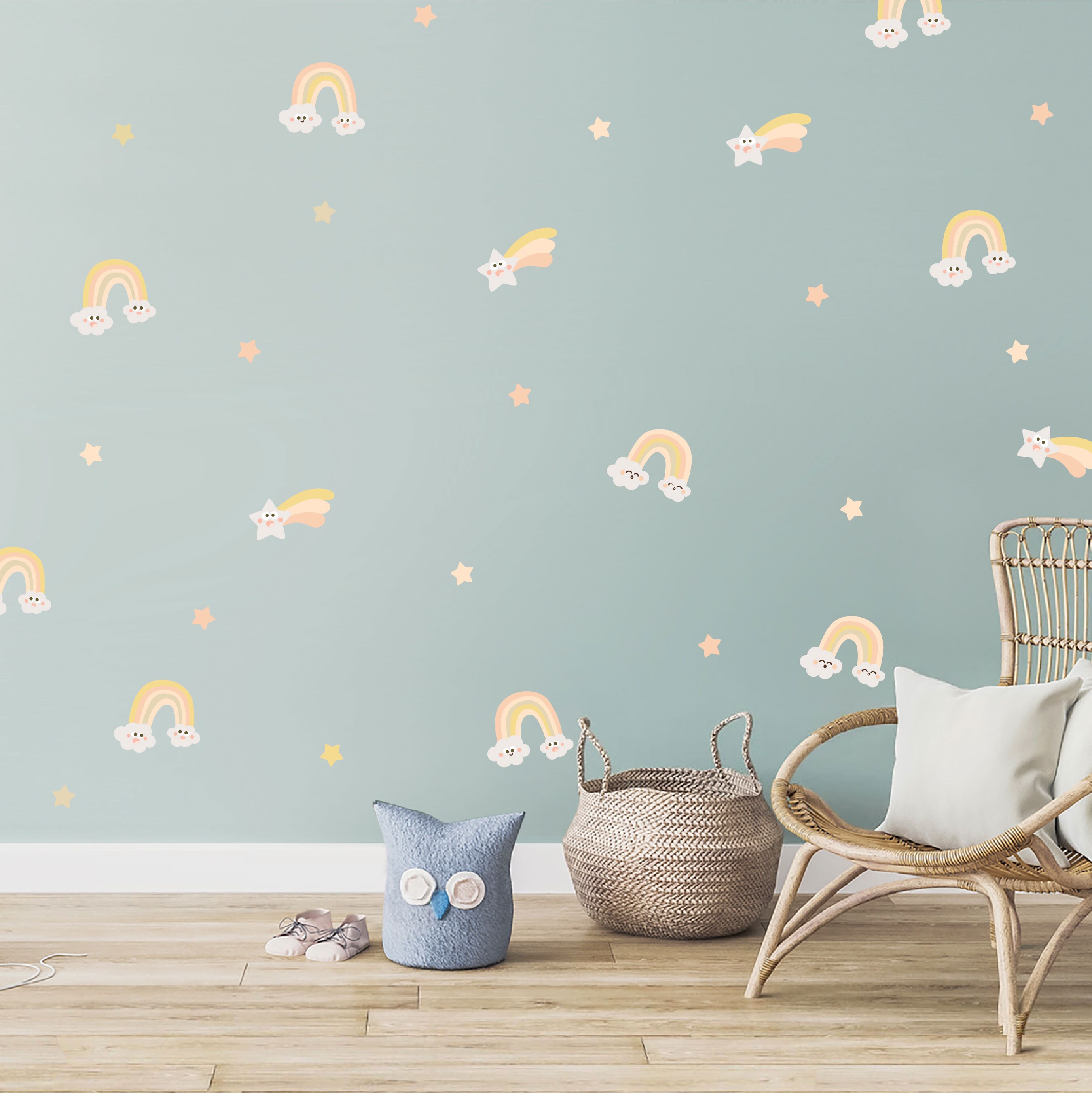 Pastel Rainbow Wall Sticker, Rainbow and Shooting Star Decal, Peel and ...