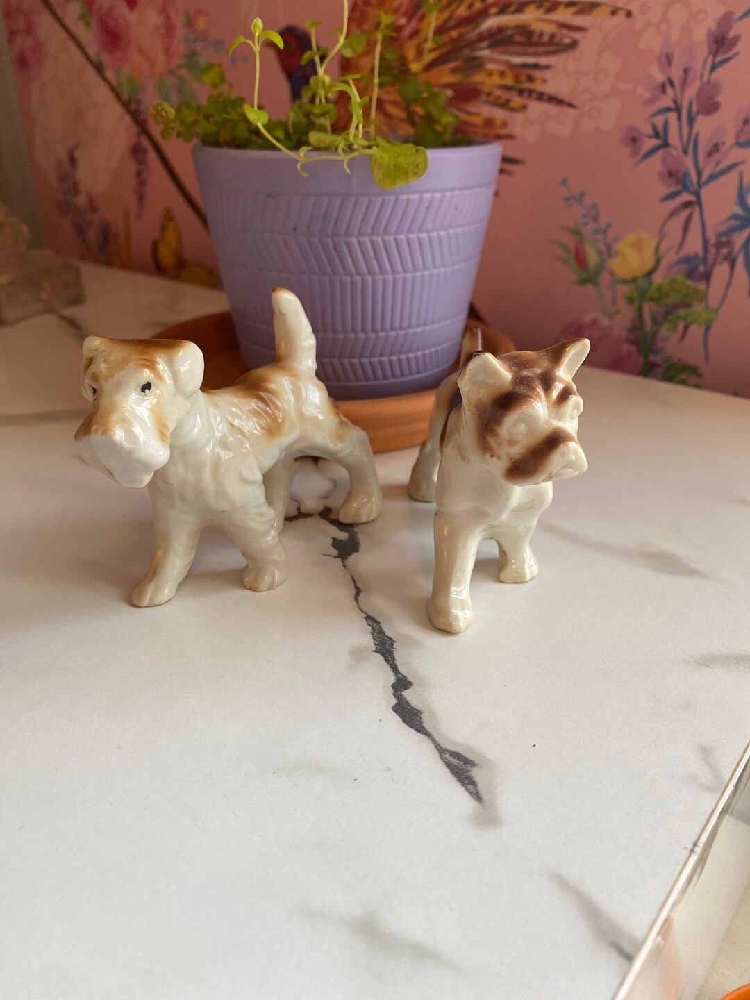 Vintage Japanese Ceramic Dog Figurines Schnauzer and Boxer Types Set of