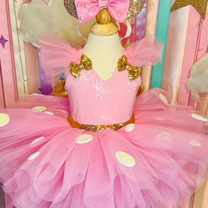 rose gold minnie mouse dress Pink and Gold Minnie Mouse Polka dot Dress with Tutu LoverDovers