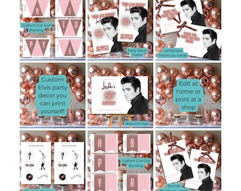 Elvis Presley Birthday Party Decor Bundle: Rose Gold, Viva Las Vegas (Digital Download)