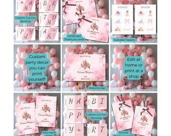 Pink Princess Castle Party Decor Bundle: Editable Birthday Set (Digital Download)