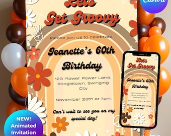 Groovy 60s Birthday Invitation: Retro Hippie Theme (Digital Download)
