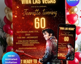 Elvis Presley Viva Las Vegas Birthday Invitation: Rock n Roll Party (Digital Download)