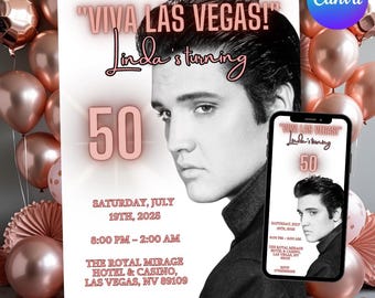 Elvis Presley Birthday Invitation, Viva Las Vegas Party (Digital Download)