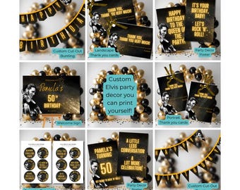 Elvis Presley Birthday Party Decor Bundle: Shake, Rattle & Roll Theme (Digital Download, Canva Template)
