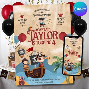 Pirate Birthday Invitation | Editable Download | Treasure Hunt Party | Pirate Ship Theme | Custom Name and Age | Instant Printable Invite