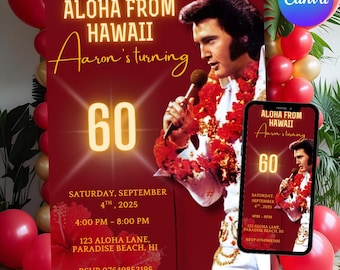 Elvis Aloha From Hawaii Birthday Invitation, Rock n Roll 60th (Digital)