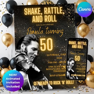 Elvis Presley 50th Birthday Invitation: Viva Las Vegas, Shake Rattle Roll (Animated Digital Download)