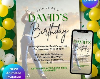 Golf Birthday Invitation: Animated Digital Template (Instant Download)