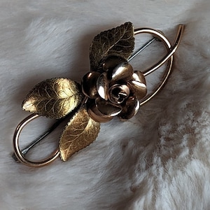 Signed vintage Krementz Brooch Diana Rose Gold Yellow pin