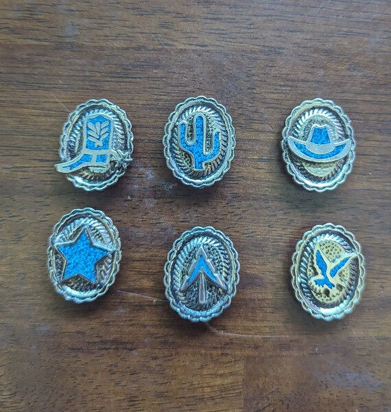 Set of (6) steel and turquoise vintage button cove