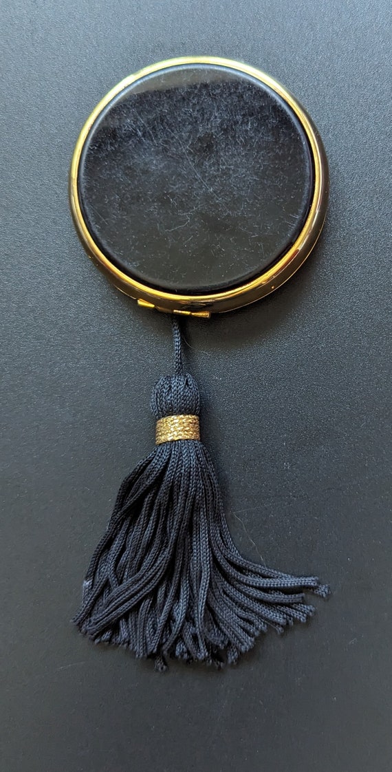 Lancome Black Enamel Compact, Black Tassel Mirror… - image 1