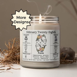 Birthdate Candle, Personalized Birth Month Candle, Astrology Birthday Gift, Custom Zodiac Sign Candle, Birth Flower Gift, Pisces Gift