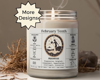 Birthdate Candle, Personalized Birth Month Candle, Birthday Candle Astrology Gifts, Violet Birth Flower Zodiac Gift, Aquarius Gift