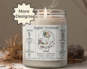 Birthdate Candle, Personalized Birth Month Candle, Birthday Candle Astrology Gift, Virgo Zodiac Sign, August Candle, Zodiac Gift