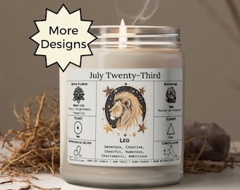 Custom Leo Birthdate Candle, Personalized Zodiac Sign Candle, July Birth Month Candle, Astrology Birthday Gifts, Leo Candle Gift