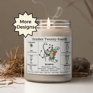 Personalized Astrology Birthday Candle, Birthdate Candle with Scorpio Zodiac Sign, Customizable Birthday Gift, Zodiac Birth Flower
