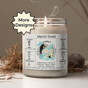 Personalized Birthdate Candle, Zodiac Sign Candle, Birth Month Candle, Astrology Birthday Gift, Customized Birth Flower Candle, Unique Gift