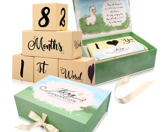Baby Milestone Blocks | All 52 Week Combinations Plus Bonus Quotes | Premium Box Packaging Perfect Pregnancy Countdown and Shower Gift