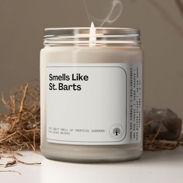 Smells Like St. Barts Soy Wax Candle, St. Barts Caribbean Candle Decoration, Caribbean Gift, St. Barts Candle, Eco Friendly 9oz. Candle