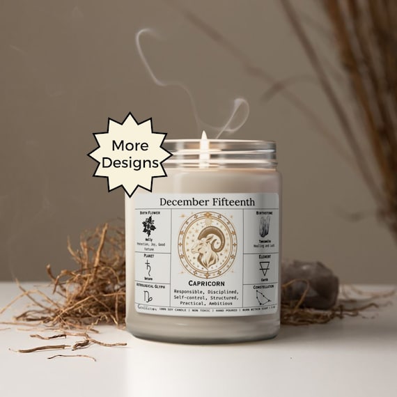 Birthdate Candle, Personalized Birth Month Candle, December Birthday Candle, Zodiac Capricorn Candle, Astrology Birthday Gift