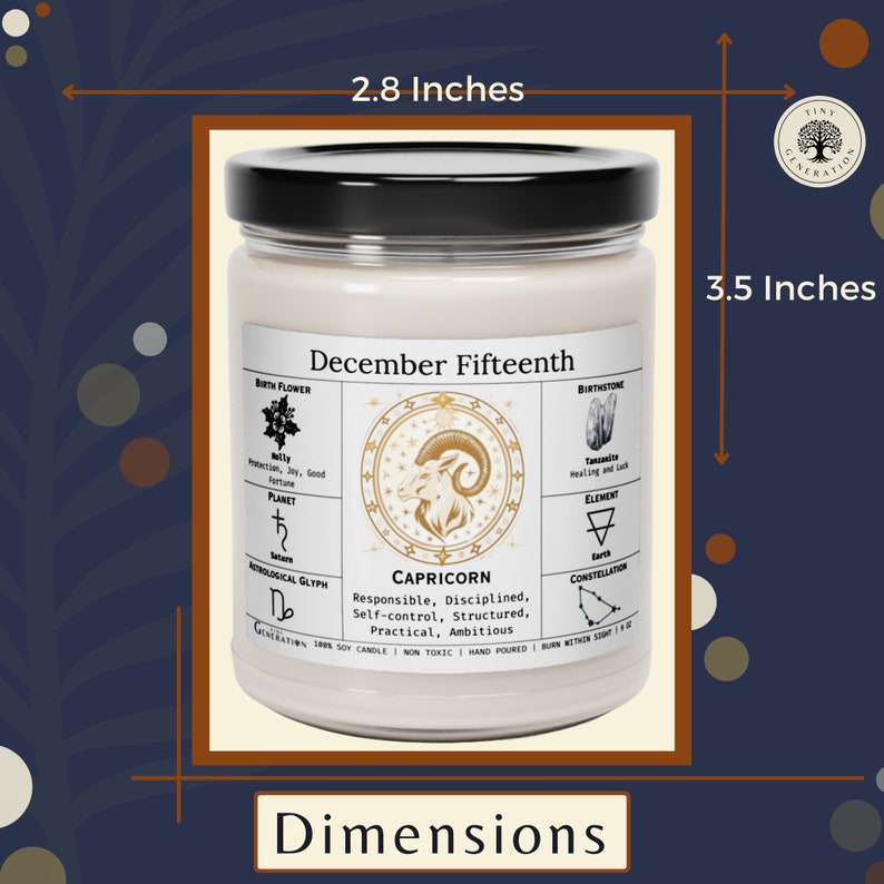 Birthdate Candle, Personalized Birth Month Candle, December Birthday Candle, Zodiac Capricorn Candle, Astrology Birthday Gift image 8