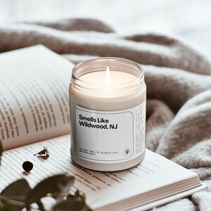 a candle sitting on top of a book next to a plant