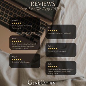 a collection of customer reviews for a product, specifically a fragrance, with a laptop and a white cloth in the background.