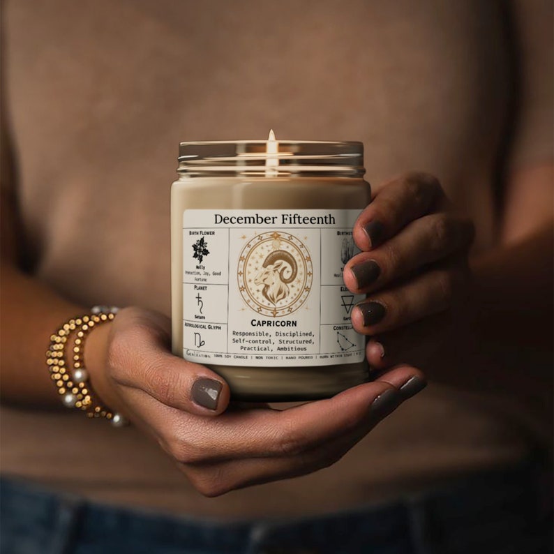 Birthdate Candle, Personalized Birth Month Candle, December Birthday Candle, Zodiac Capricorn Candle, Astrology Birthday Gift image 2