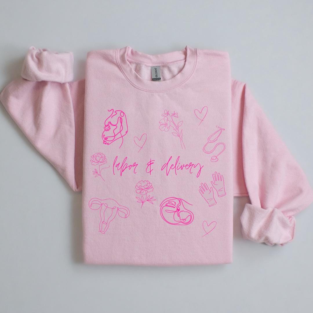 Pink Fine Line Doodles Labor and Delivery Crewneck / Labor and Delivery ...