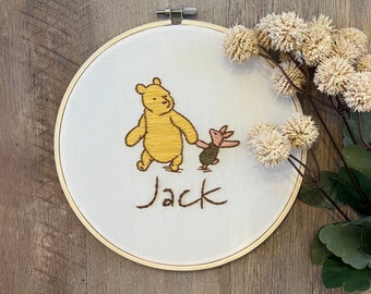 Classic Winnie the Pooh, Personalized Hand Embroidery, Nursery Decor, Playroom Decor