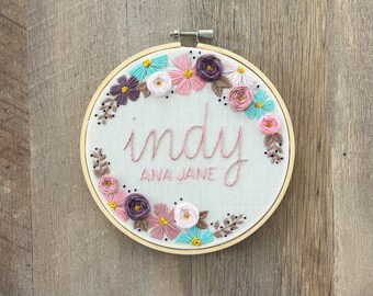 The Indy - Personalized Hand Embroidery, Baby Name Announcement, Pregnancy Announcement