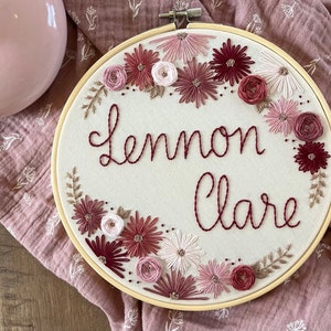The Lennon - Personalized Hand Embroidery, Nursery Decor, Pregnancy Announcement, Baby Name Announcement