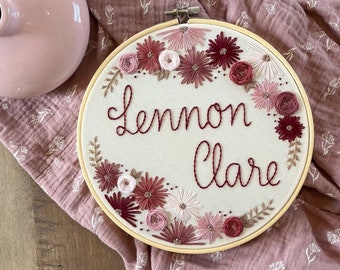 The Lennon - Personalized Hand Embroidery, Nursery Decor, Pregnancy Announcement, Baby Name Announcement