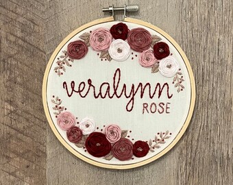 The Veralynn - Personalized Baby Name Announcement, Pink Roses Nursery Decor, Pregnancy Announcement