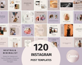 120 Instagram Post Templates, Aesthetic Instagram, Canva Template, Blog Templates, Quotes, Pastel Minimalist Instagram Post Templates