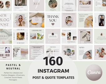 161 Instagram Post Templates, Minimalist Instagram Post Templates, Canva Template, Green Neutral Templates, Aesthetic Instagram Feed
