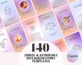 140 Astrology Story Templates, Zodiac Templates, Astrology Instagram, Canva Templates, Astrology, Zodiac, Celestial